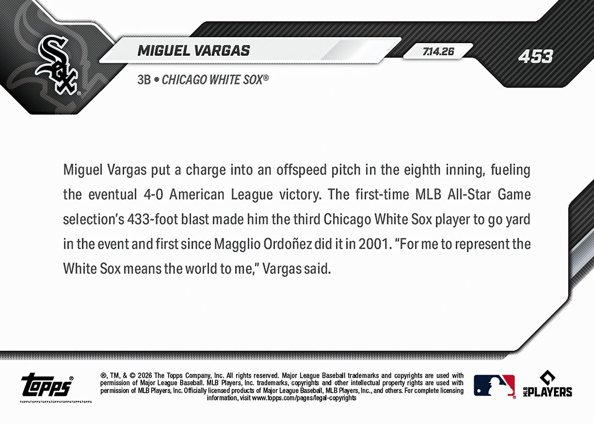 Miguel Vargas - 2026 MLB Topps NOW - Card 453 - PR: 990 - Image 2