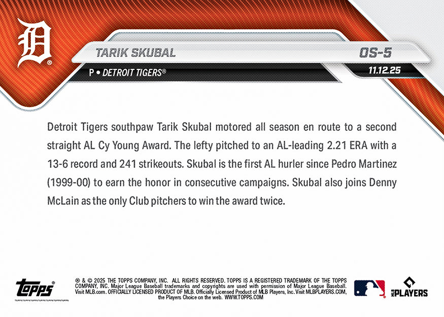 Tarik Skubal - 2025 MLB Topps NOW - Card OS-5 - PR: 7836 - Image 3
