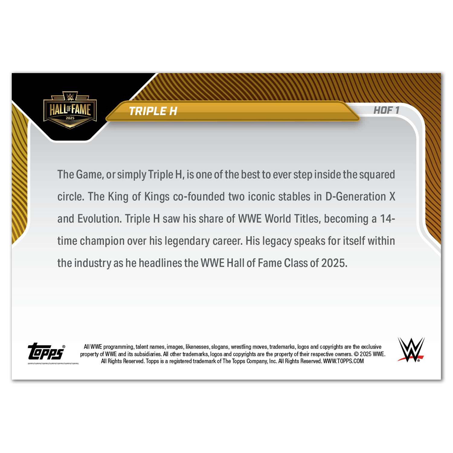 Triple H - 2025 WWE Topps NOW - Card HOF1 - PR: 1338 - Image 2