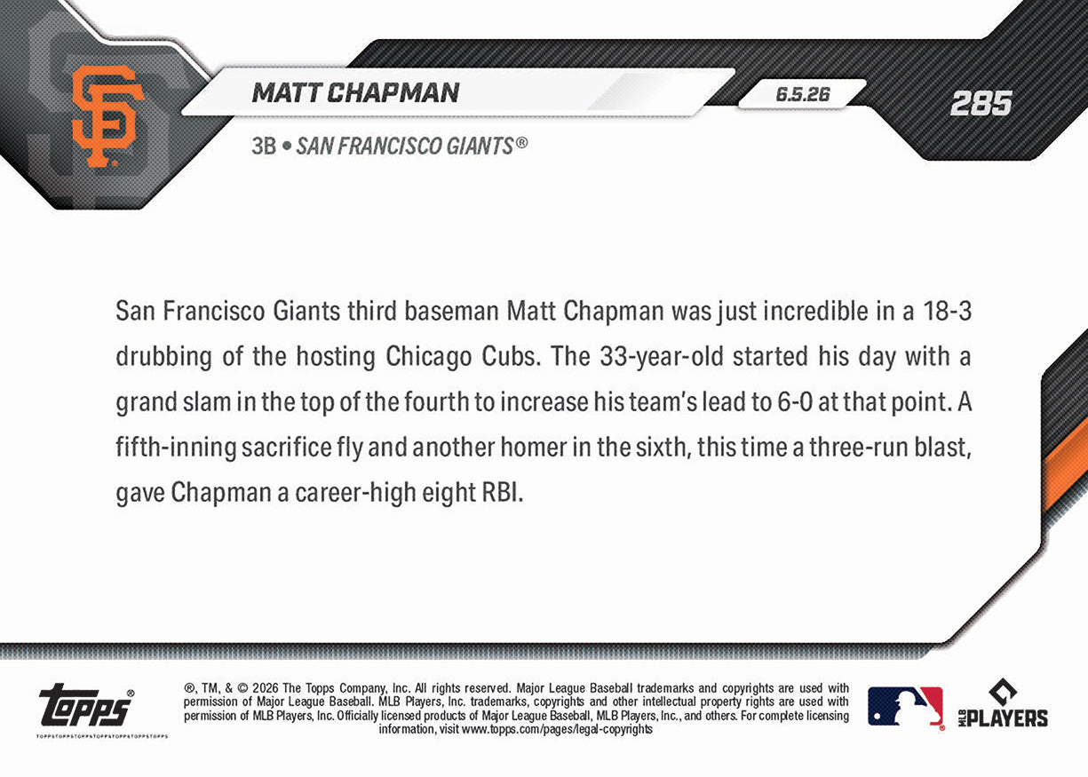 Matt Chapman - 2026 MLB Topps NOW - Card 289 - PR: 473 - Image 2
