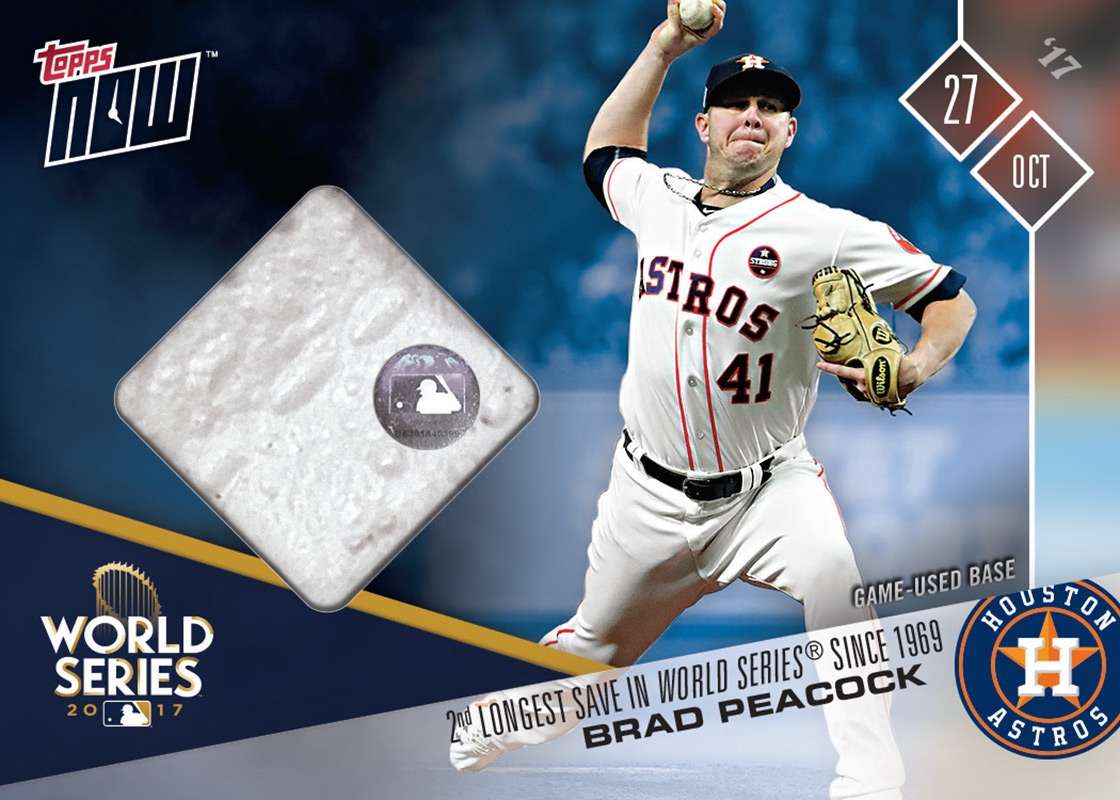 Game Used Base Card # to 49 - Brad Peacock 2nd Longest Save In World Series - TOPPS NOW