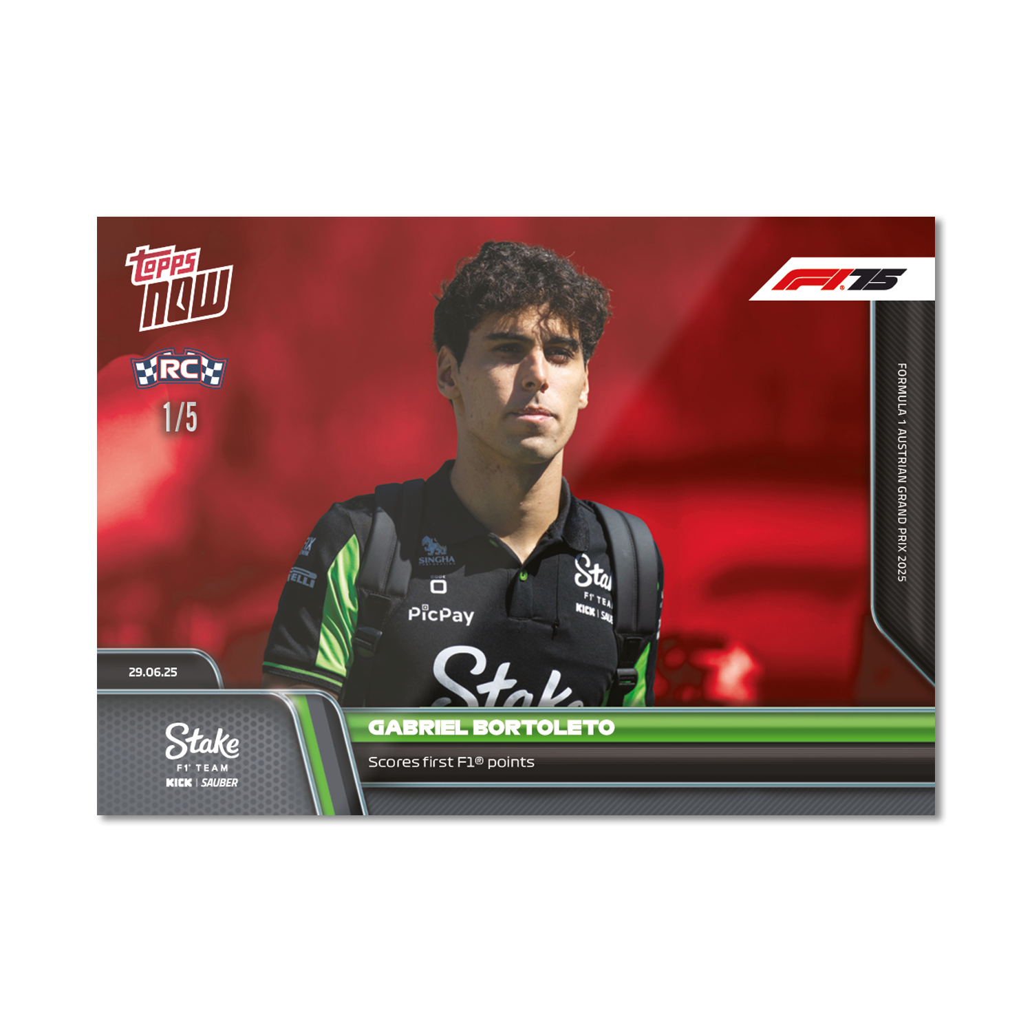 Gabriel Bortoleto - 2025 Formula 1 Topps NOW - Card 48 - PR: 1006 - Image 3