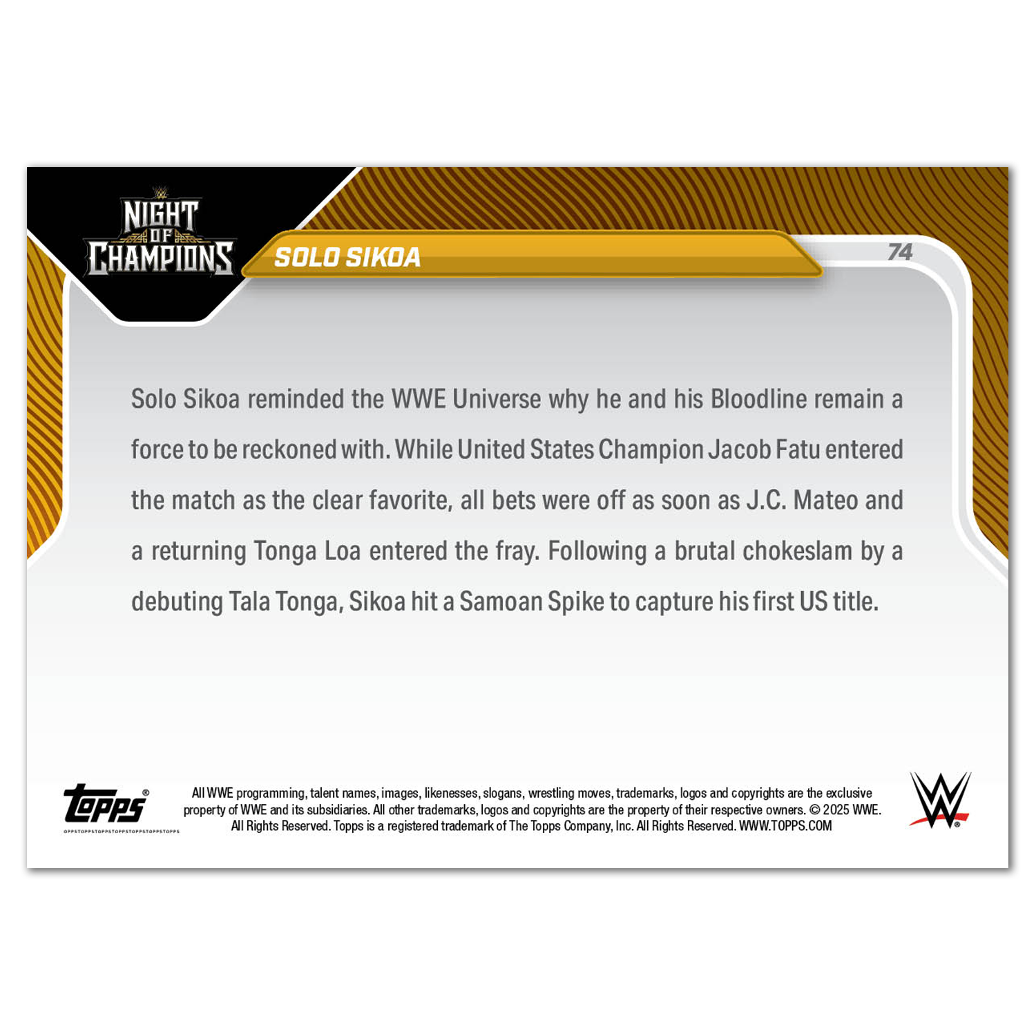 Solo Sikoa - 2025 WWE Topps NOW - Card 74 - LOOK FOR AUTOS - PR: 1002 - Image 3