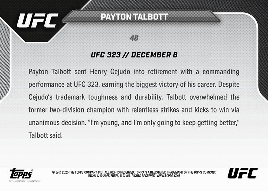 Payton Talbott - 2025 UFC Topps NOW - Card 46 - PR: 614 - Image 4