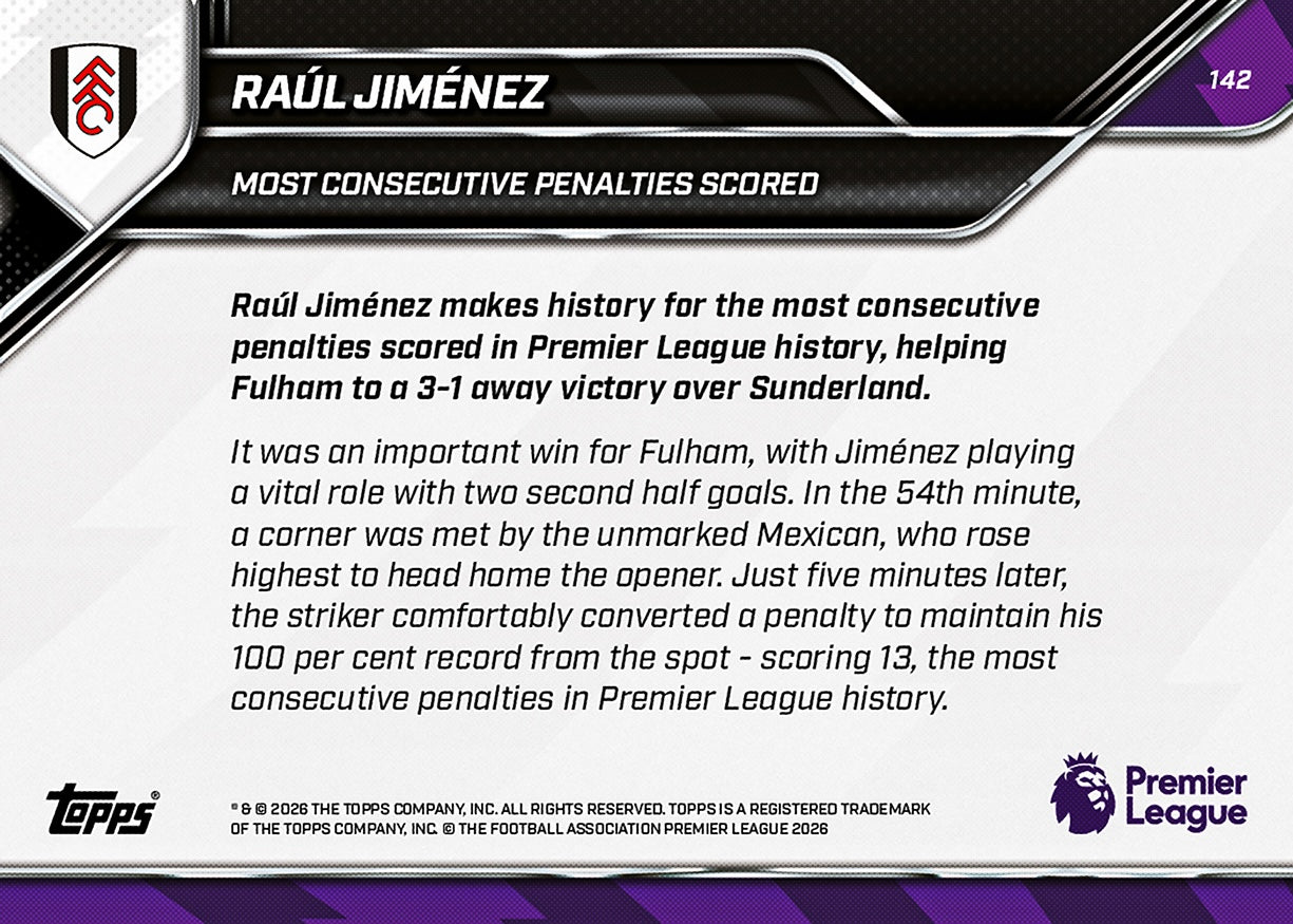 Raúl Jiménez - 2025-26 Premier League Topps NOW - Card 142 - PR: 280 - Image 7