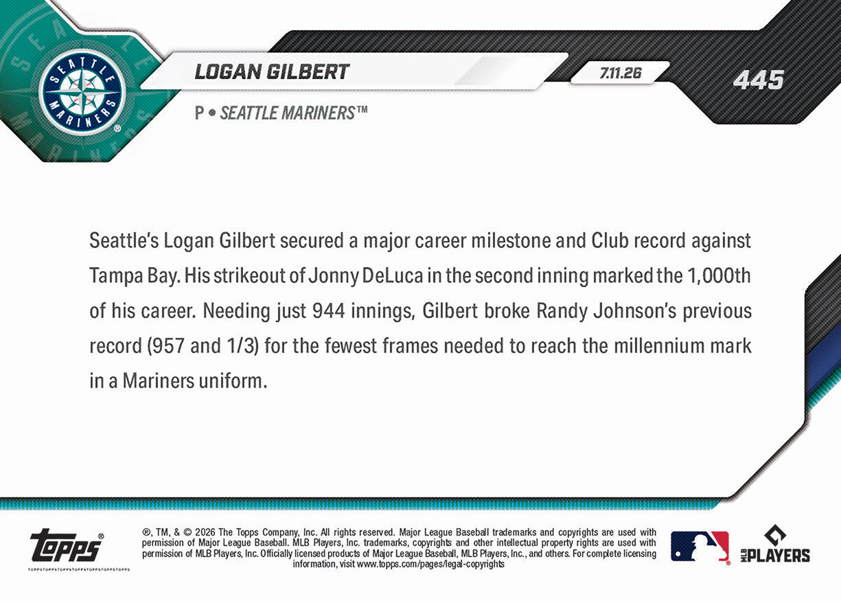 Logan Gilbert - 2026 MLB Topps NOW - Card 445 - PR: 673 - Image 2