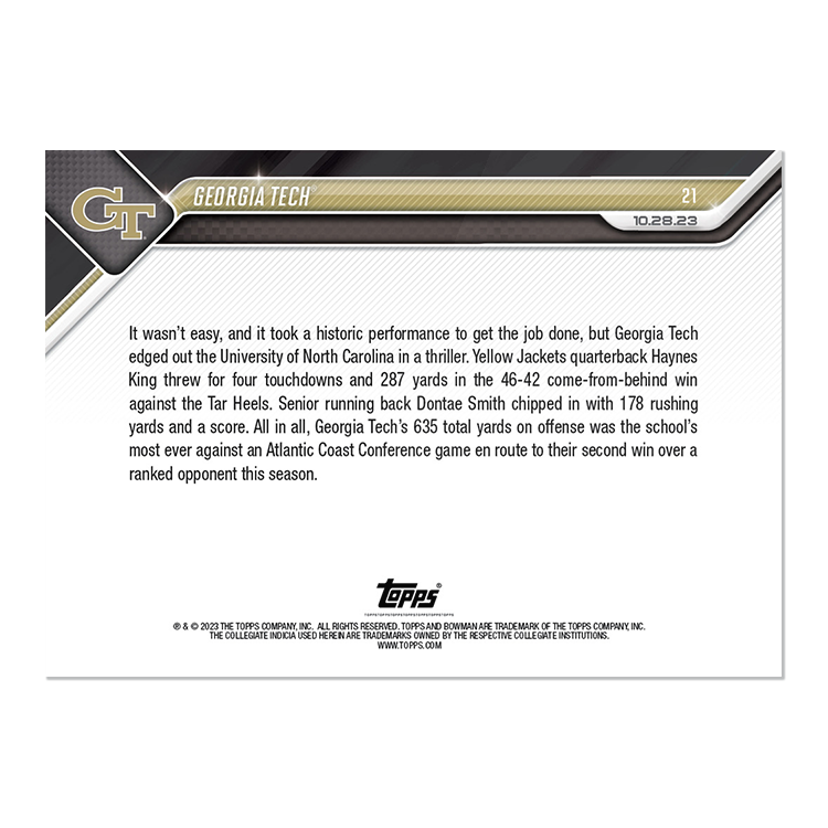 Georgia Tech - 2023 Bowman U NOW Football Card 21 - PR: 398 - Image 2