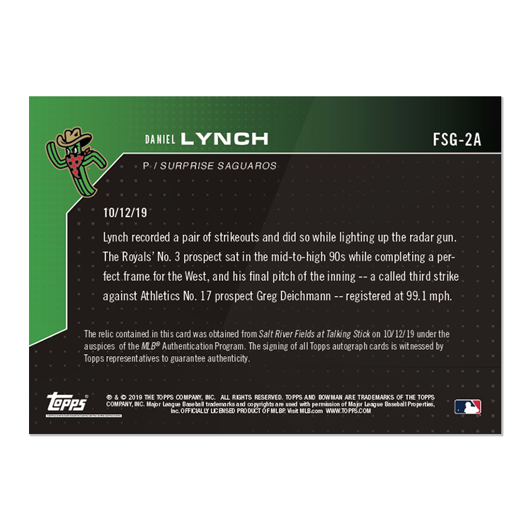 Alternative view of On-Card Auto Relic # to 10 - Daniel Lynch - Bowman NEXT TOPPS NOW Card FSG-2A
