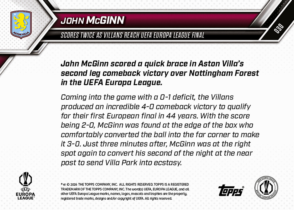 John McGinn - 2025-26 UEL Topps NOW - Card 30 - PR: 248 - Image 7