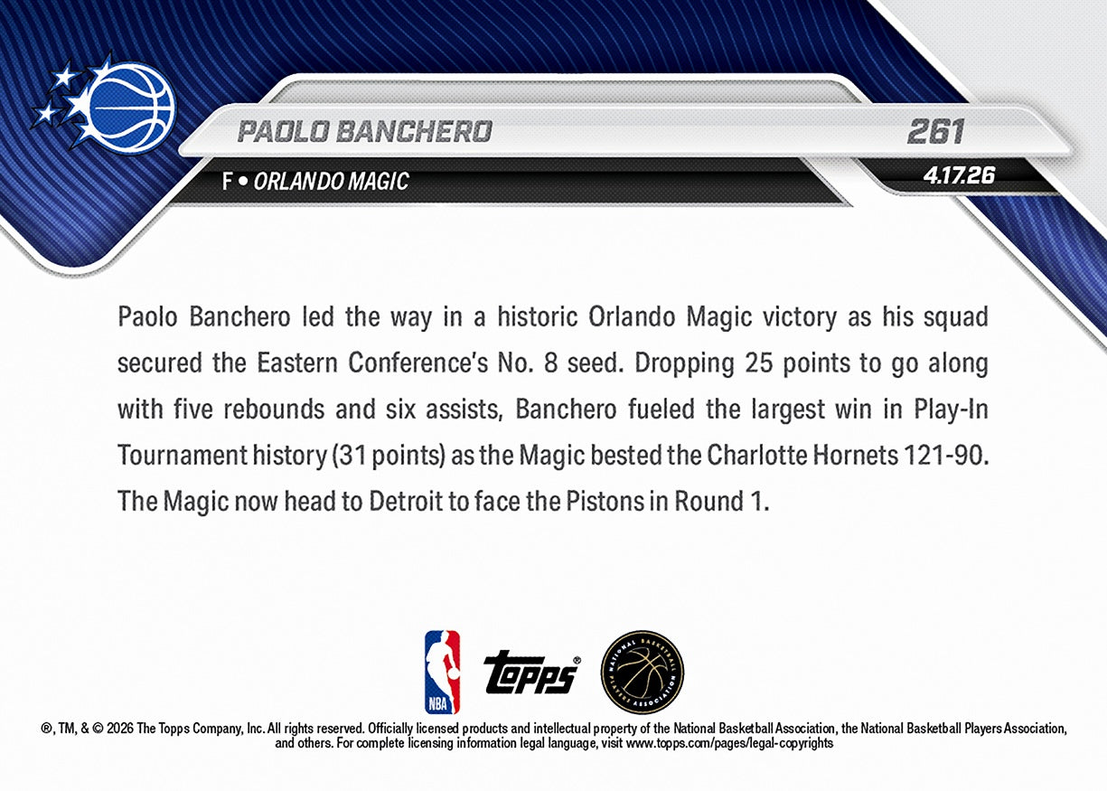 Paolo Banchero - 2025-26 NBA Topps NOW - Card 261 - PR: 508 - Image 2