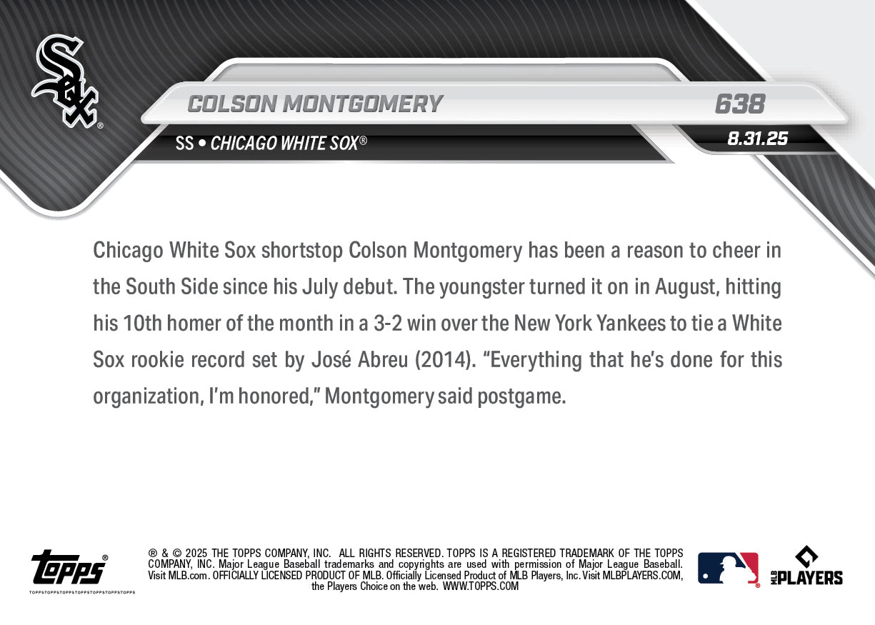 Colson Montgomery - 2025 MLB Topps NOW - Card 638 - PR: 524 - Image 2