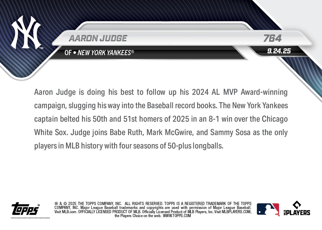 Aaron Judge - 2025 MLB Topps NOW - Card 764 - PR: 10765 - Image 3