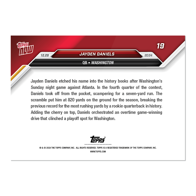 Jayden Daniels - 2024 Topps NOW Football Card 19 - LOOK FOR AUTOS - PR: 11,220 - Image 3