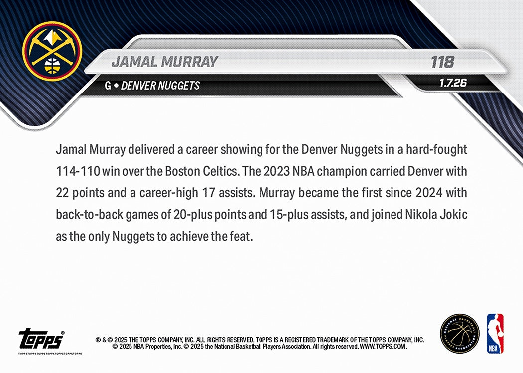 Jamal Murray - 2025-26 NBA Topps NOW - Card 118 - PR: 410 - Image 2