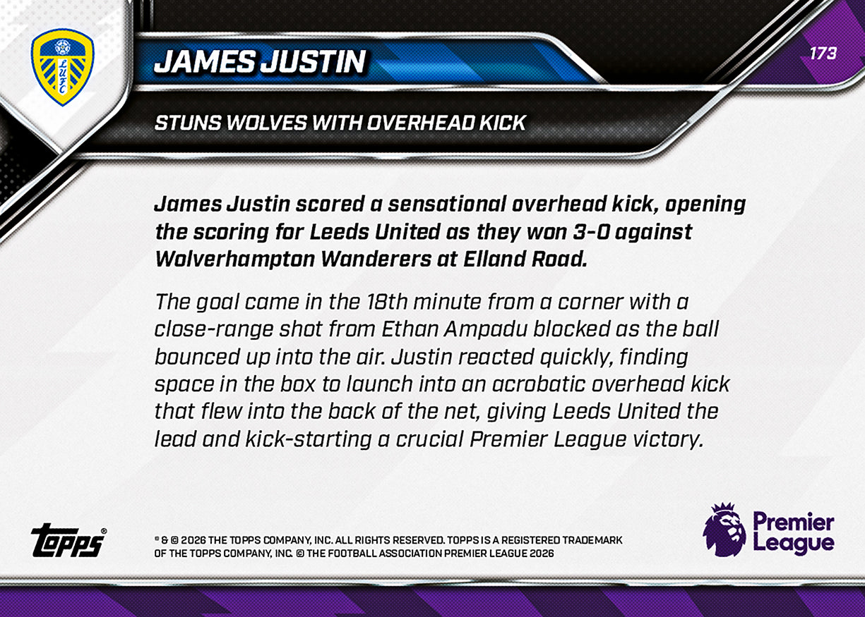 James Justin - 2025-26 Premier League Topps NOW - Card 173 - PR: 244 - Image 7