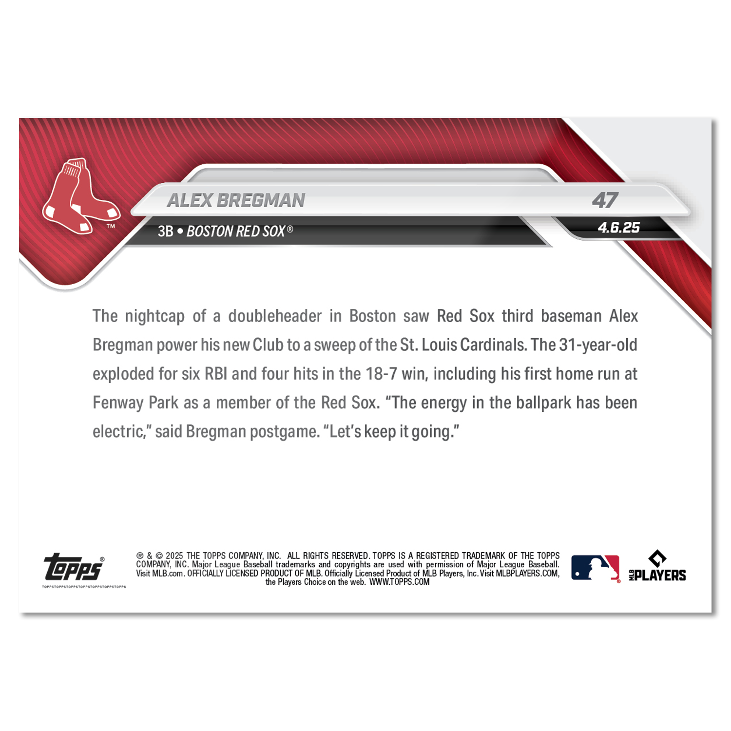 Alex Bregman - 2025 MLB Topps NOW - Card 47 - PR: 430 - Image 2
