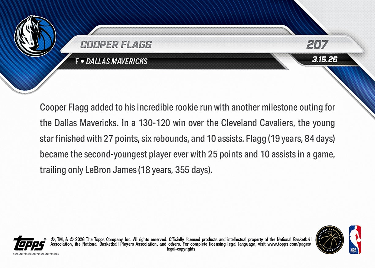 Cooper Flagg - 2025-26 NBA Topps NOW - Card 207 - PR: 12,461 - Image 2