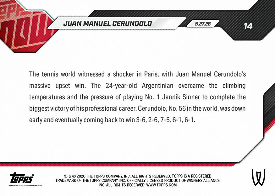Juan Manuel Cerundolo - 2026 Topps NOW Tennis - Card 14 - PR: 567 - Image 3