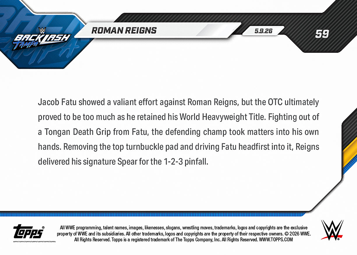 Roman Reigns - 2026 WWE Topps NOW - Card 59 - PR: 892 - Image 2