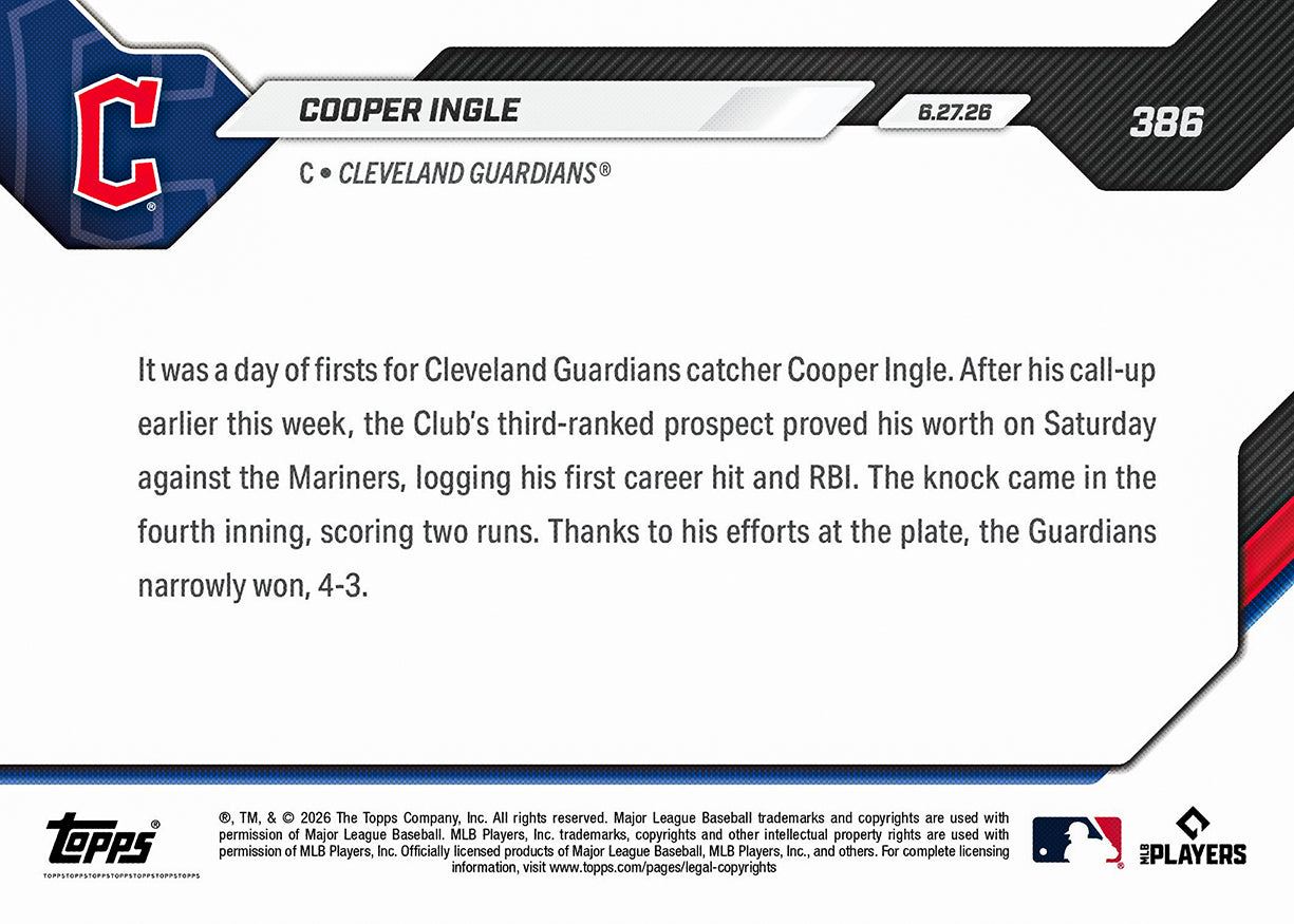 Cooper Ingle - 2026 MLB Topps NOW - Card 386 - PR: 849 - Image 2