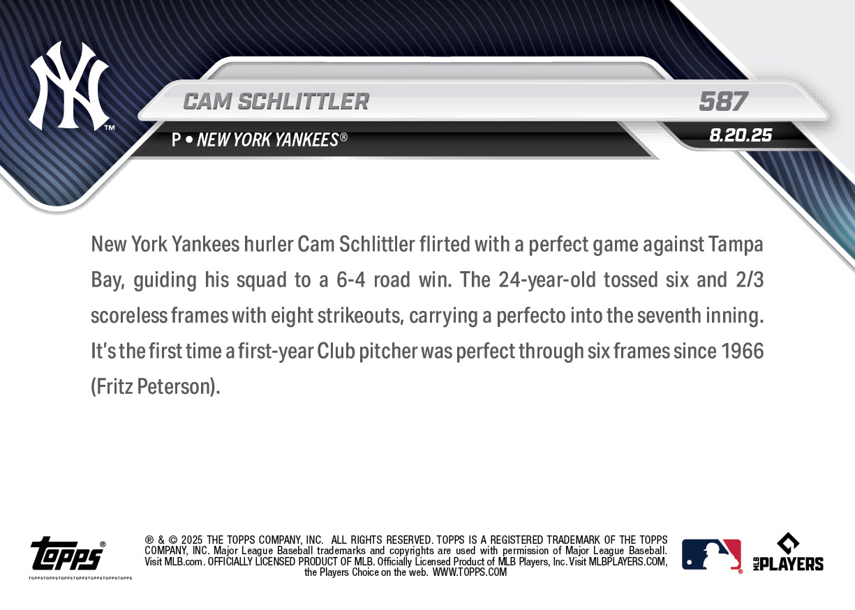 Cam Schlittler - 2025 MLB Topps NOW - Card 587 - PR: 1232 - Image 2