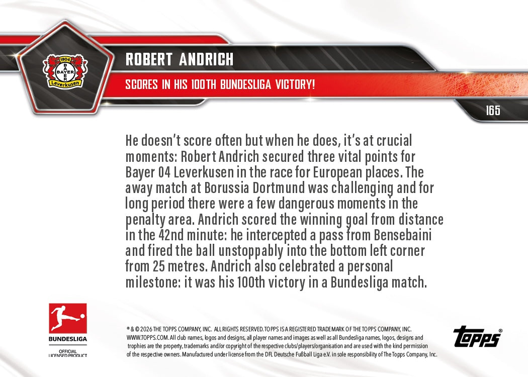 Robert Andrich - 2025-26 Bundesliga Topps NOW - Card 165 - PR: 63 - Image 7