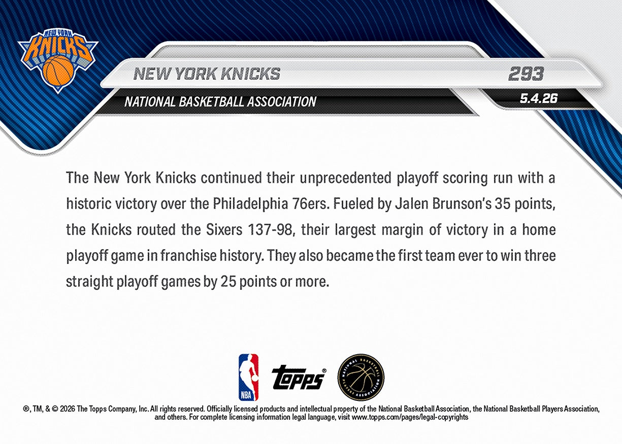 New York Knicks - 2025-26 NBA Topps NOW - Card 293 - PR: 1263 - Image 2