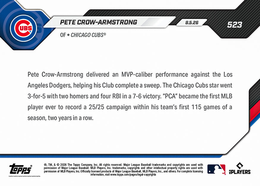 Pete Crow-Armstrong - 2026 MLB Topps NOW - Card 523 - PR: 2633 - Image 2