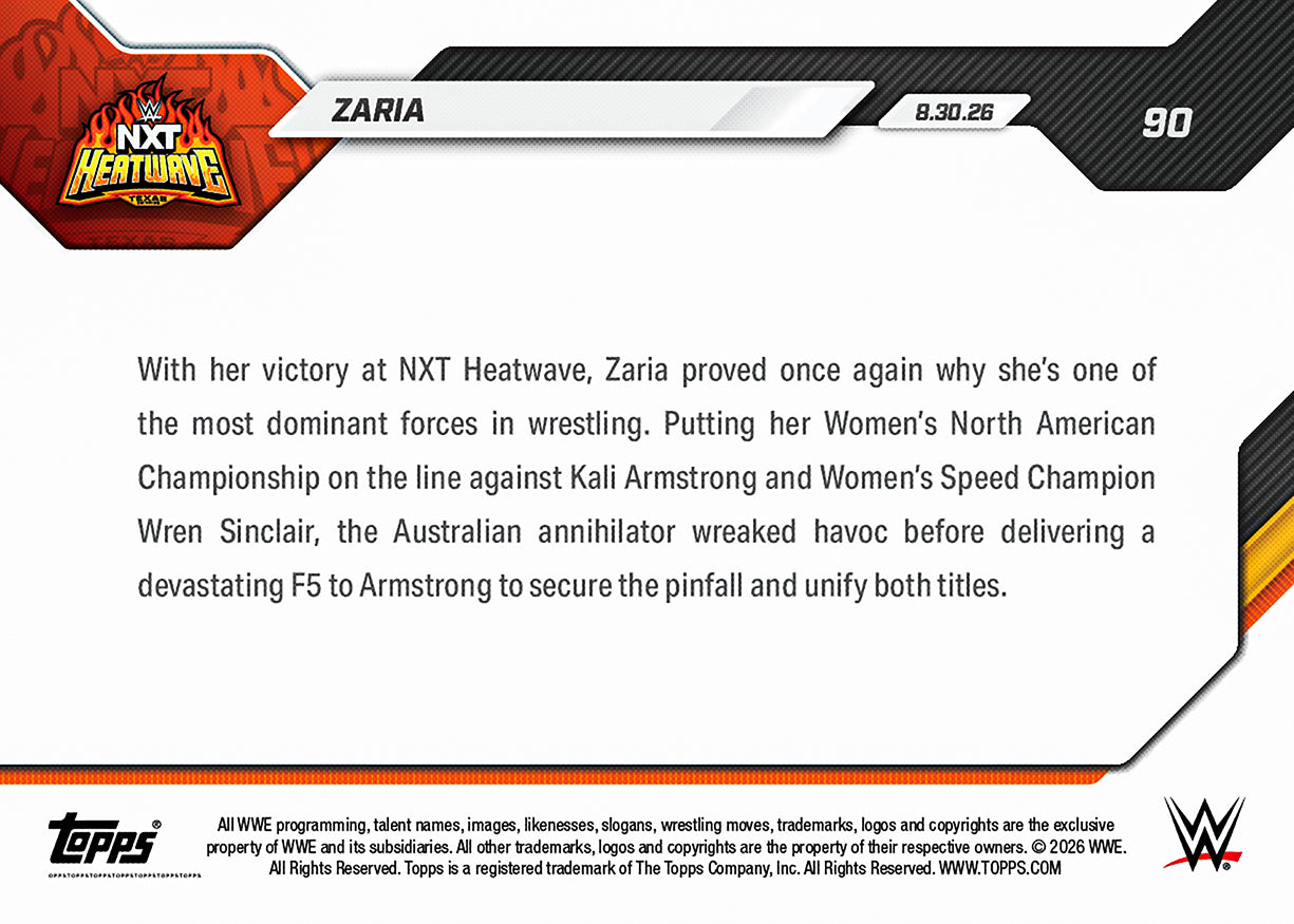Alternative view of Zaria - 2026 WWE Topps NOW - Card 90 - PR: 639