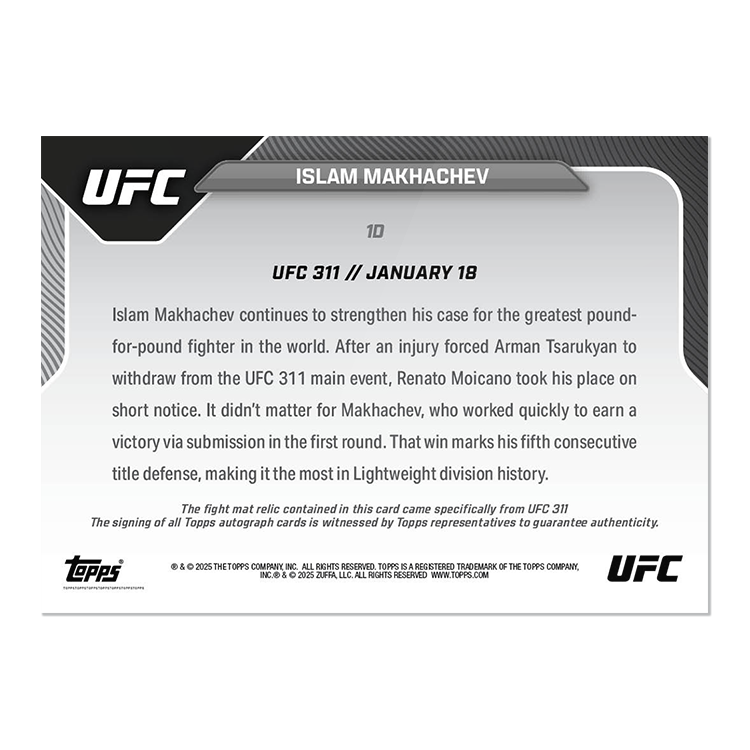 Auto-Relic # to 50 or Lower - Islam Makhachev - 2025 UFC Topps NOW - Card 1 - Image 3