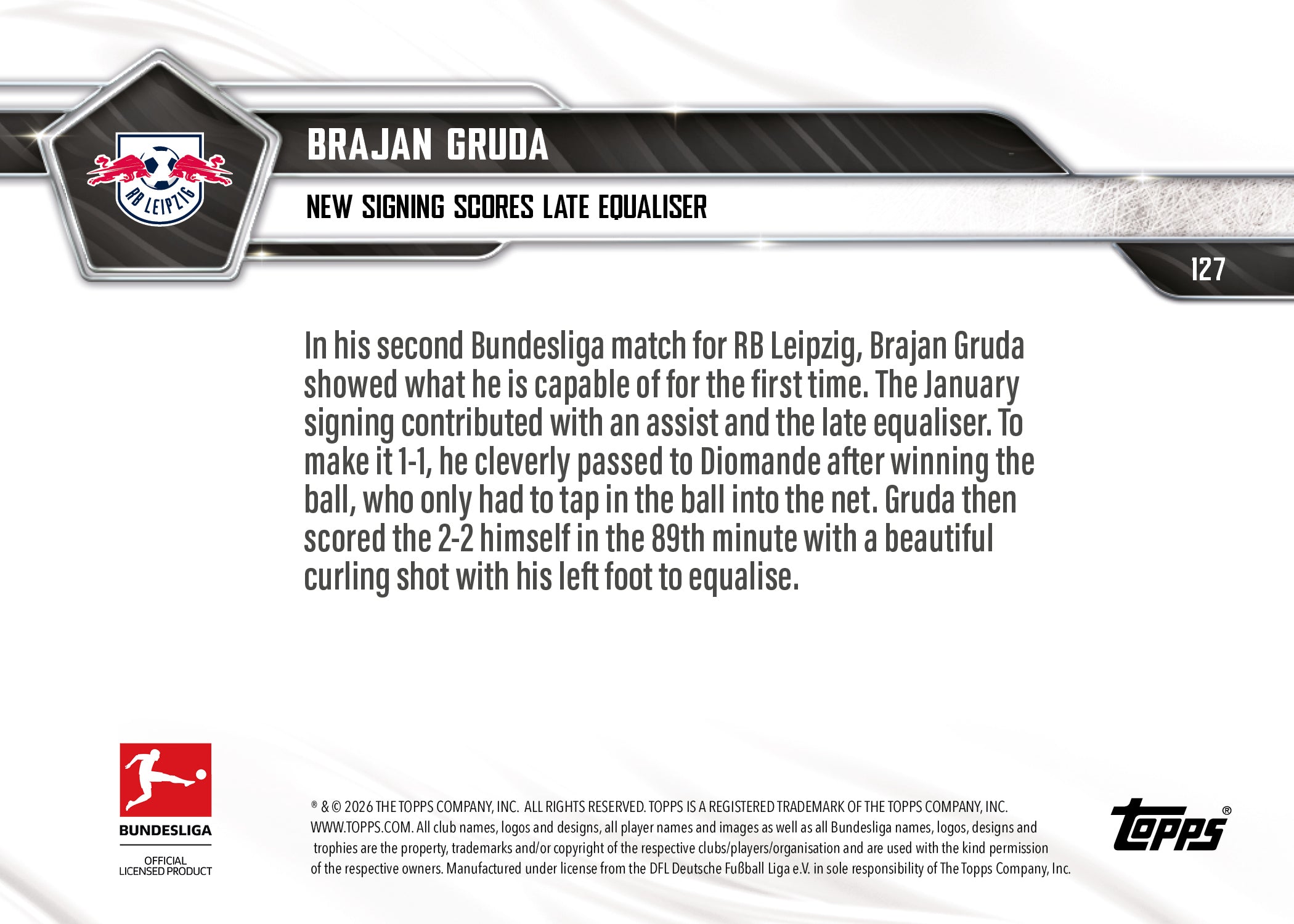 Brajan Gruda - 2025-26 Bundesliga Topps NOW - Card 127 - PR: 203 - Image 7
