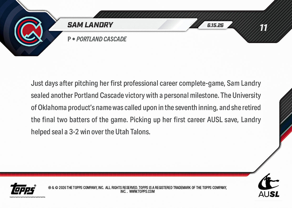 Sam Landry - 2026 AUSL Topps NOW - Card 11 - PR: 689 - Image 2