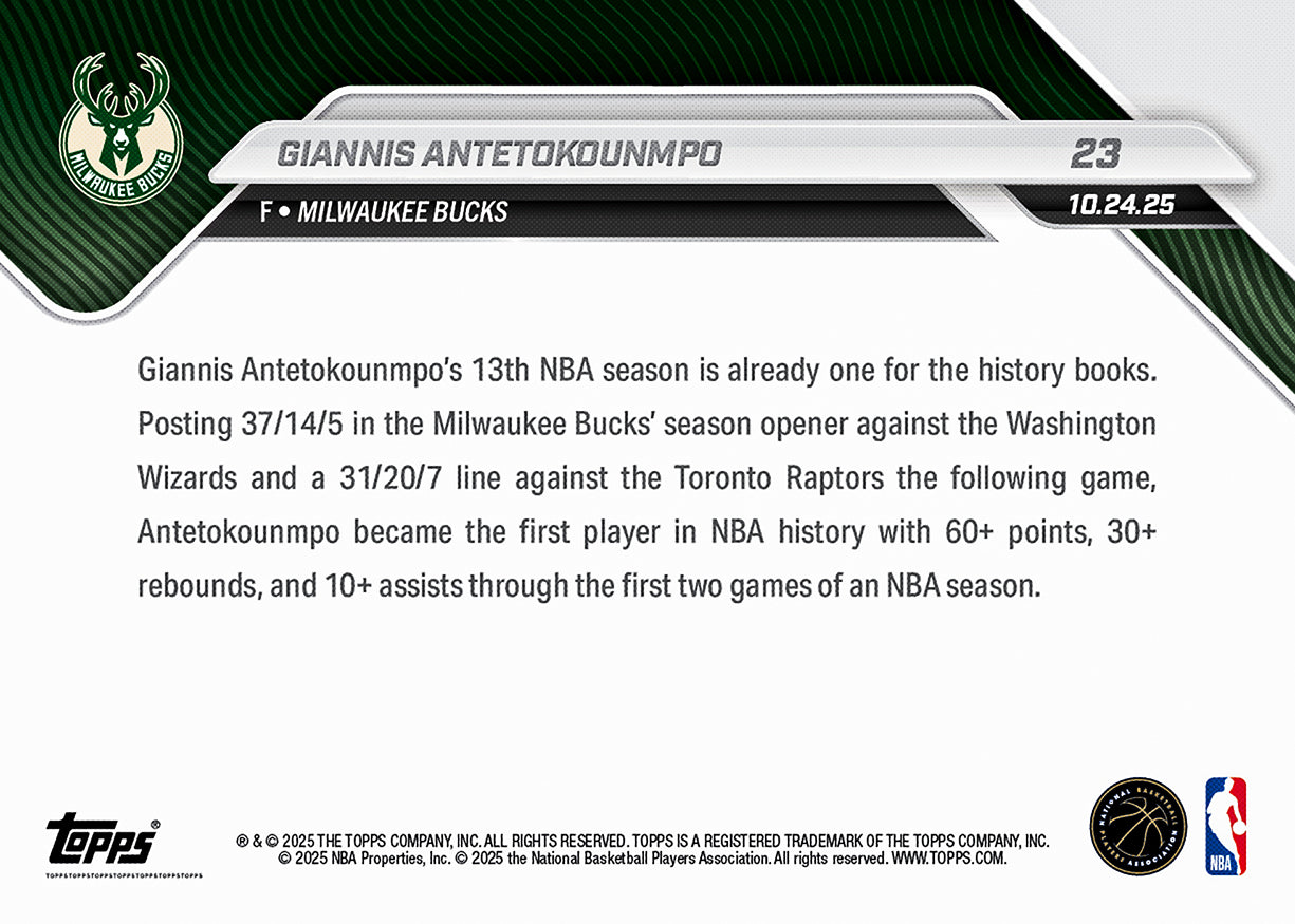 Giannis Antetokounmpo - 2025-26 NBA Topps NOW - Card 23 - PR: 1110 - Image 3