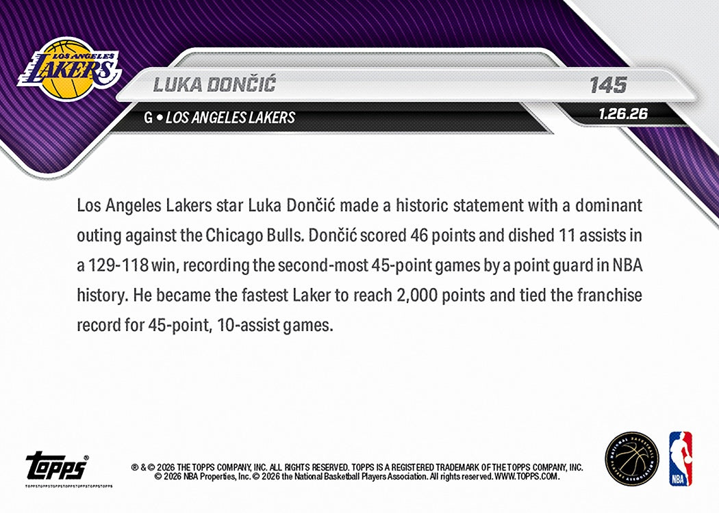 Luka Dončić - 2025-26 NBA Topps NOW - Card 145 - PR: 1696 - Image 2