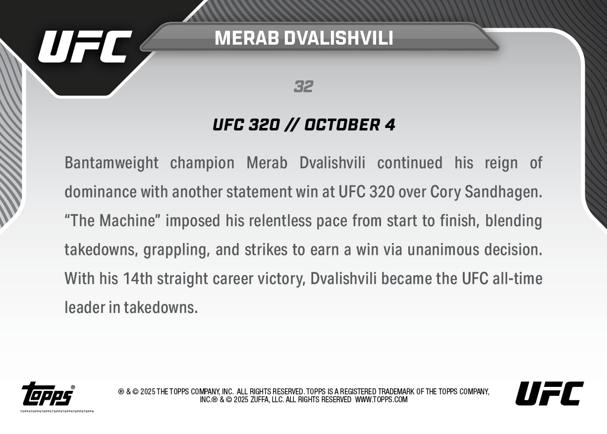 Merab Dvalishvili - 2025 UFC Topps NOW - Card 32 - PR: 1582 - Image 4