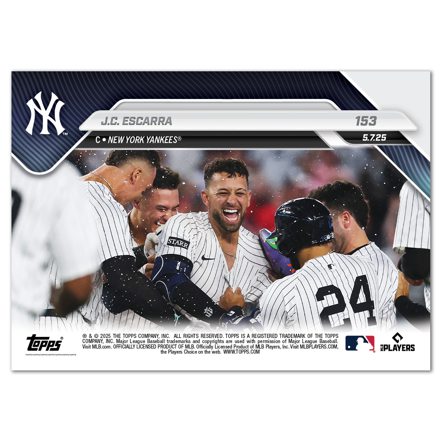 J.C. Escarra - 2025 MLB Topps NOW - Card 153 - PR: 1247 - Image 2