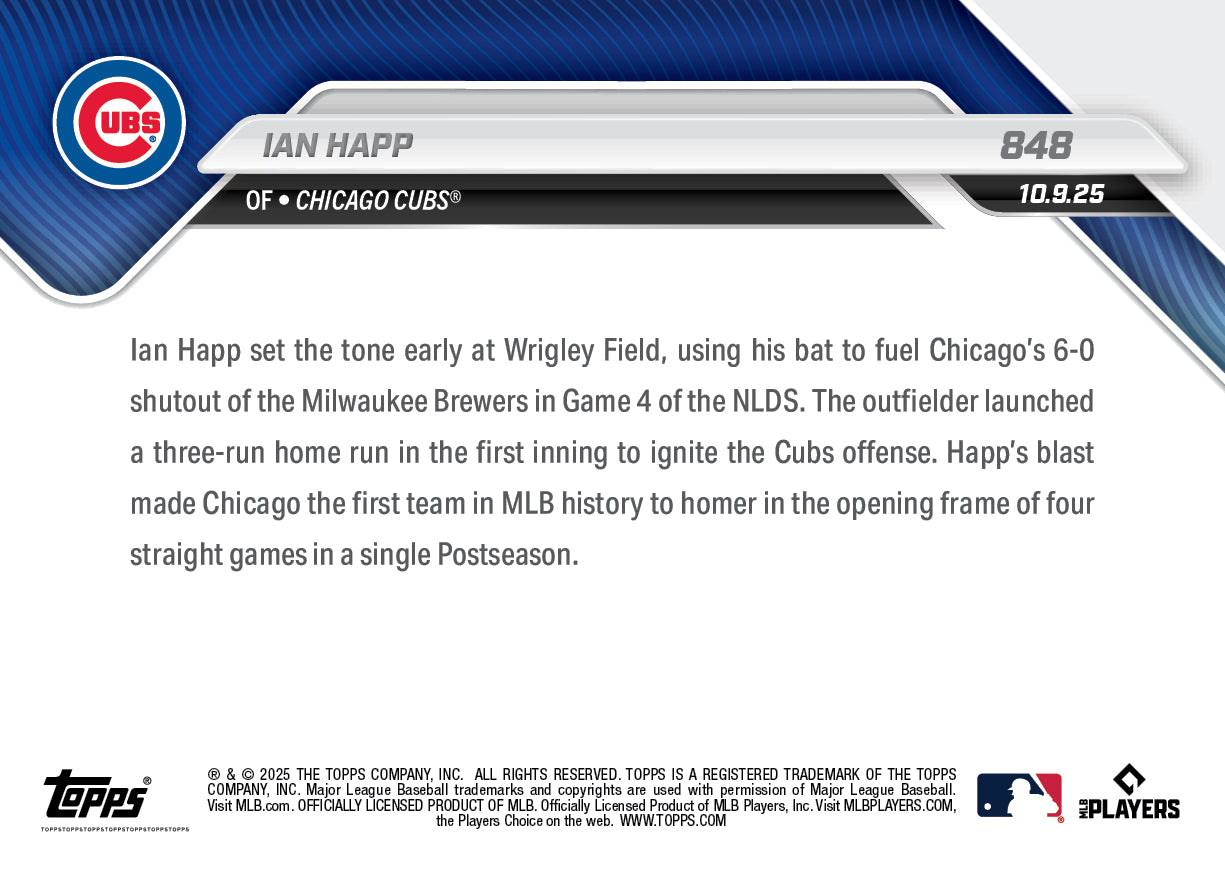 Ian Happ - 2025 MLB Topps NOW - Card 848 - PR: 815 - Image 2