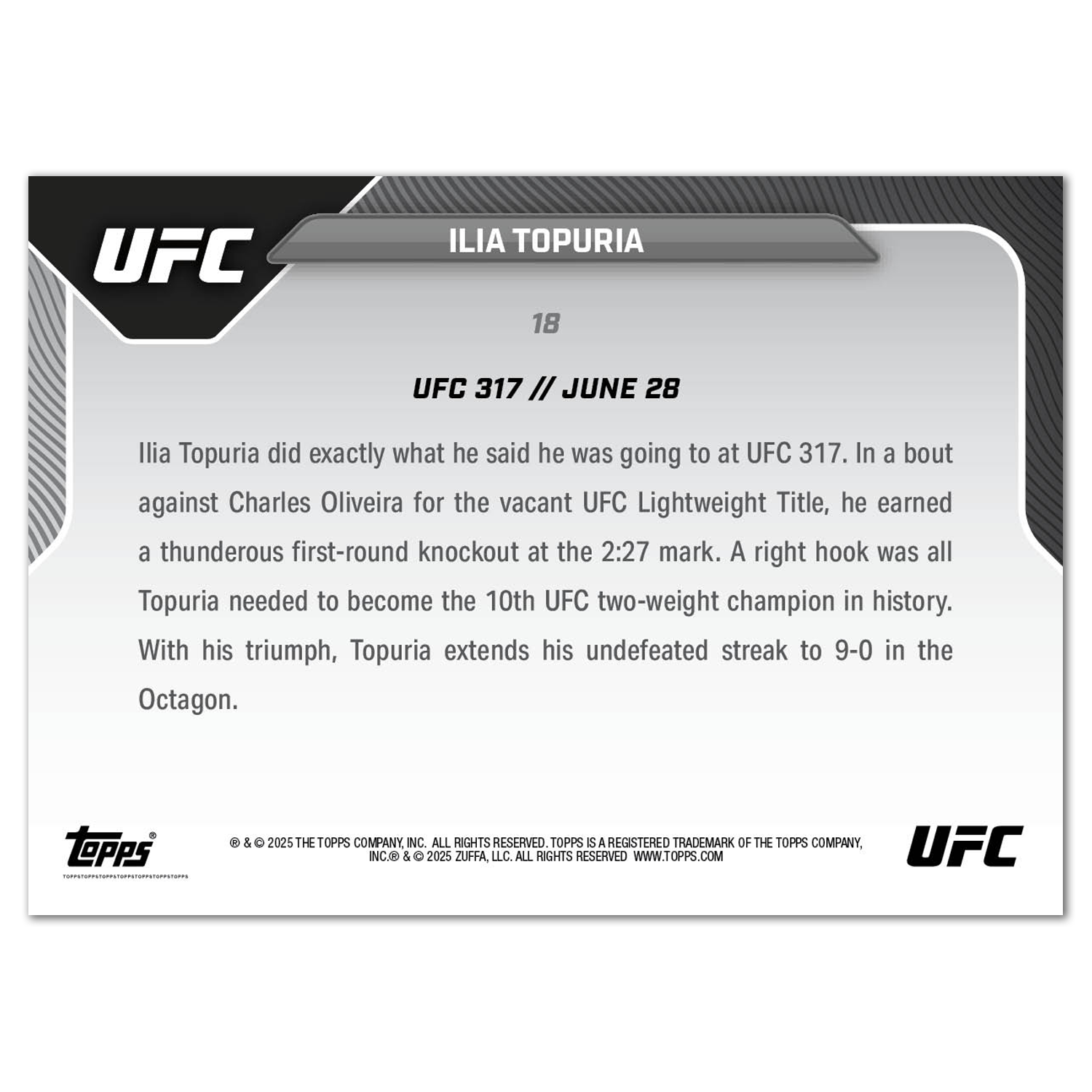Ilia Topuria - 2025 UFC Topps NOW - Card 18 - LOOK FOR AUTOS - PR: 7131 - Image 5