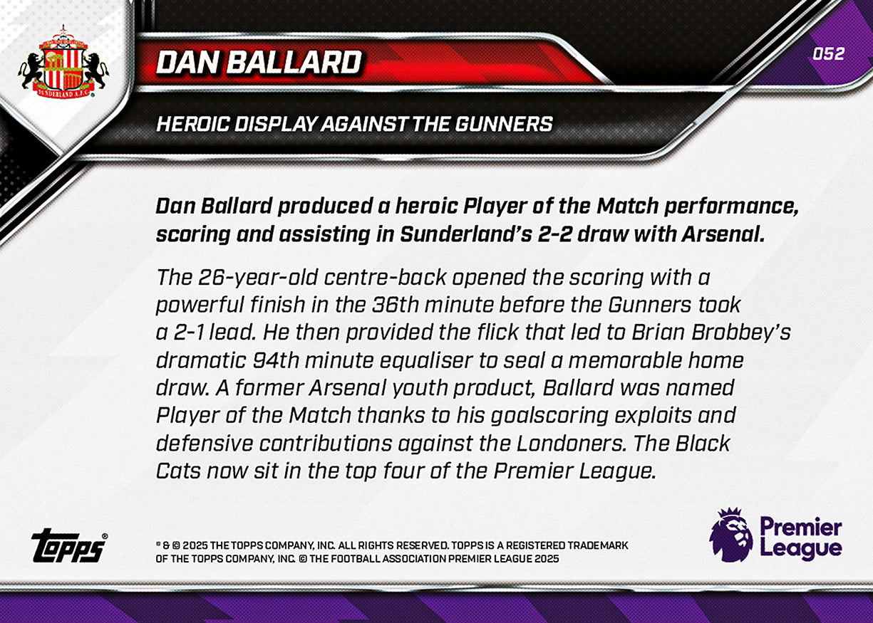 Dan Ballard - 2025-26 Premier League Topps NOW - Card 52 - PR: 639 - Image 7