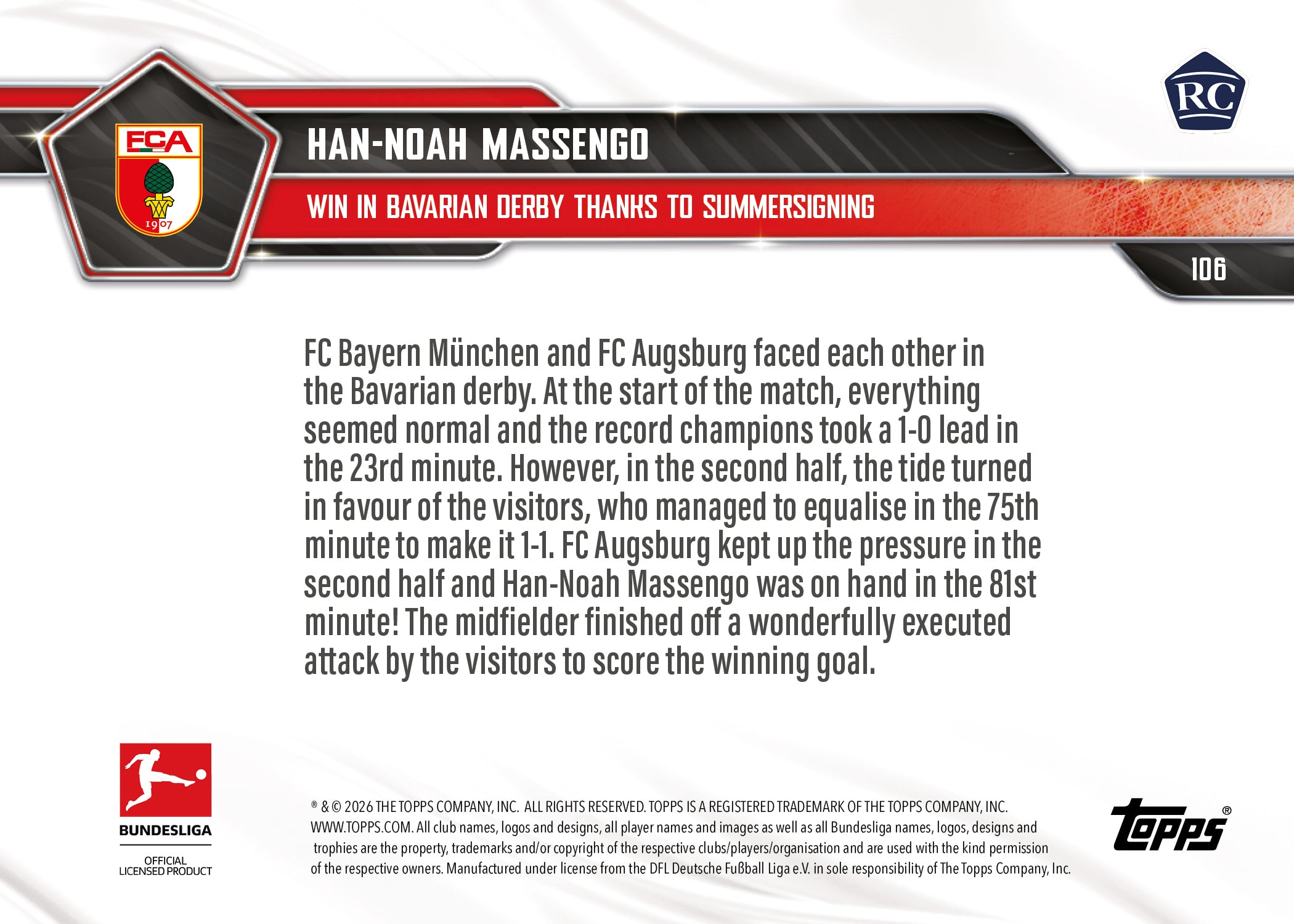 Han-Noah Massengo - 2025-26 Bundesliga Topps NOW - Card 106 - PR: 374 - Image 7