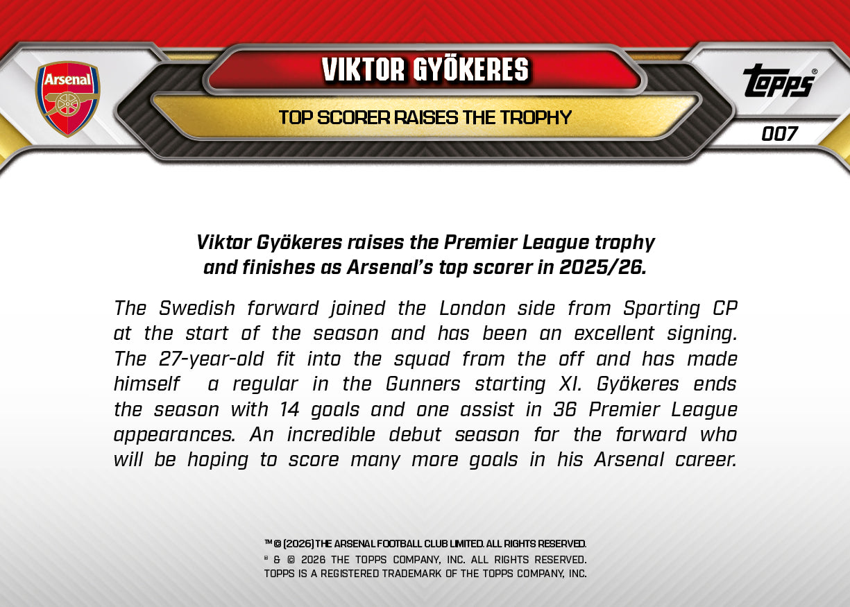Viktor Gyökeres - 2025-26 Arsenal FC Topps NOW - Card 7 - PR: 4291 - Image 7