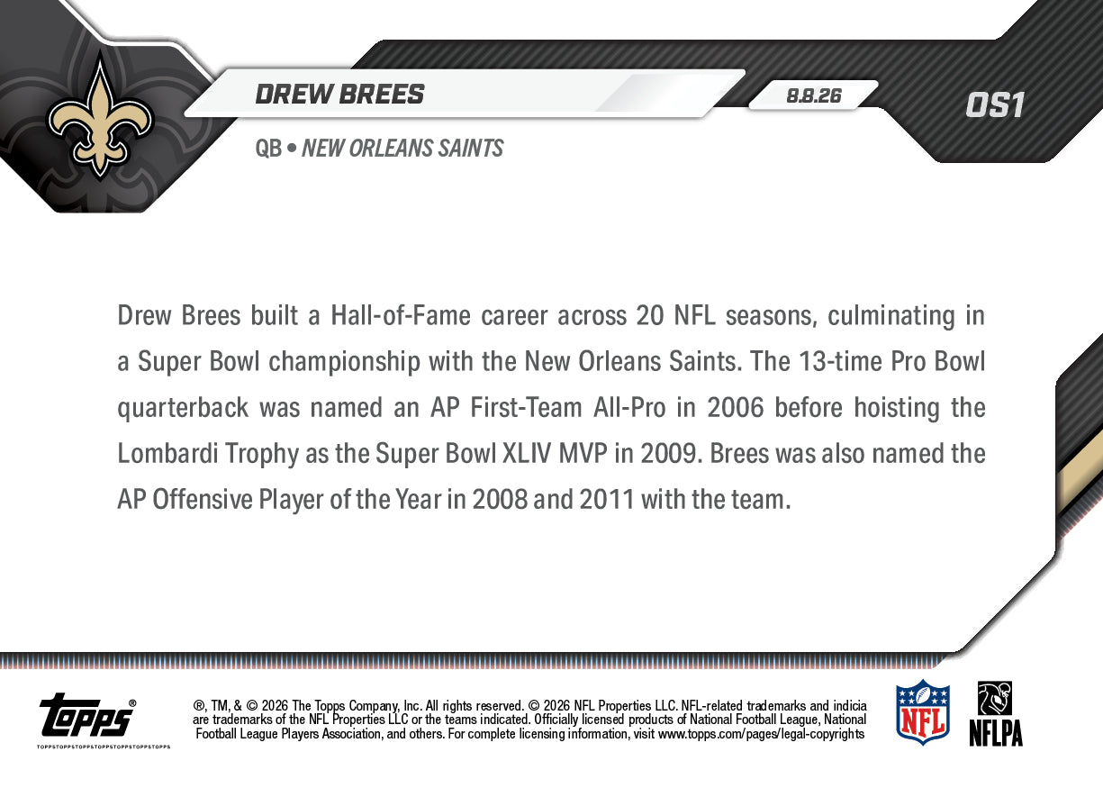 Drew Brees - 2026 NFL Topps NOW - Card OS01 - PR: 7015 - Image 3