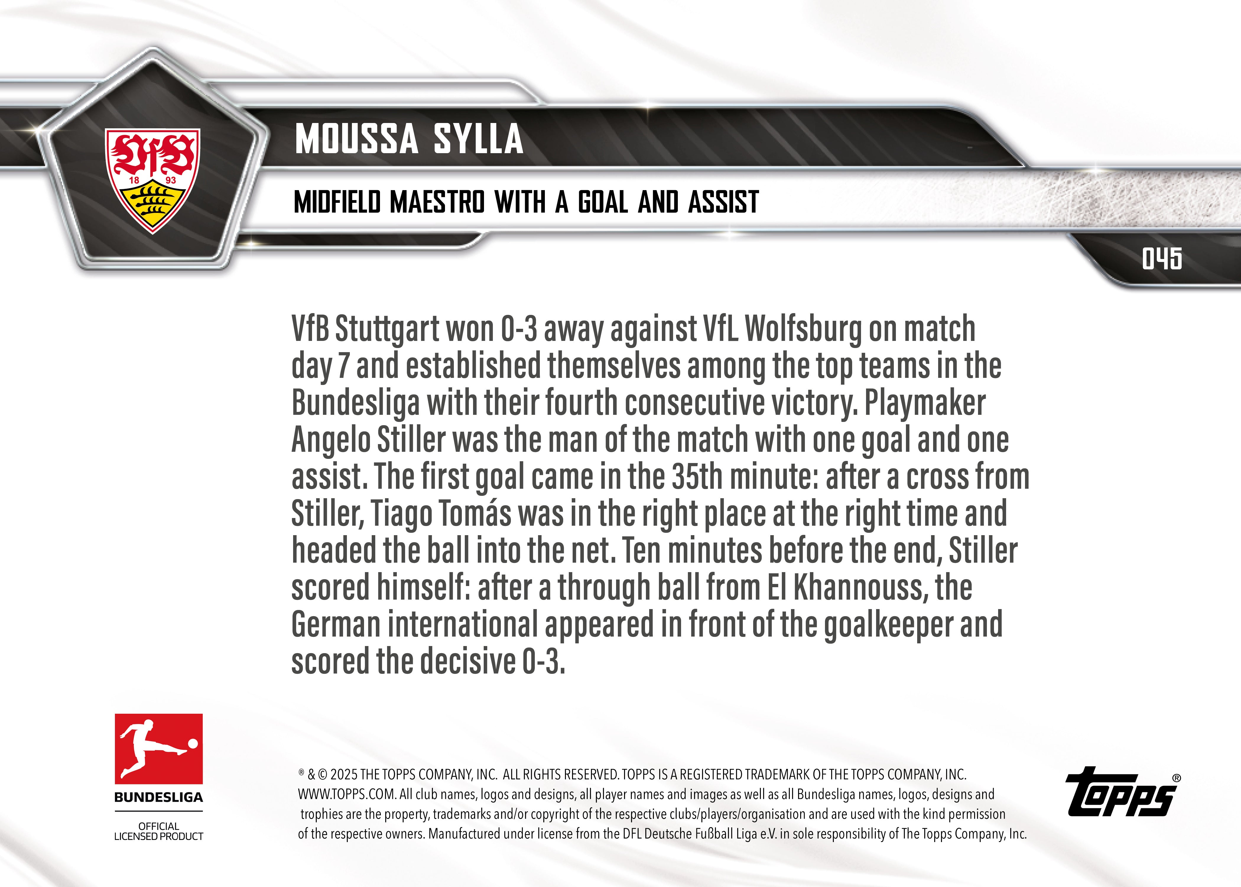 Angelo Stiller - 2025-26 Bundesliga Topps NOW - Card 45 - PR: 188 - Image 7