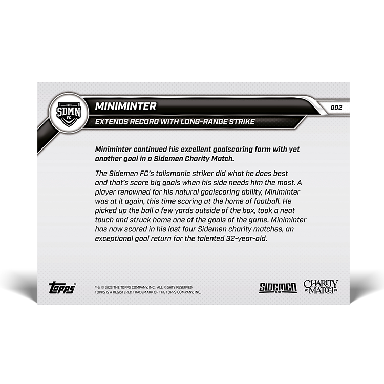 Miniminter - 2025 Sidemen Charity Match Topps NOW Card 2 - LOOK FOR AUTO - PR: 392 - Image 7