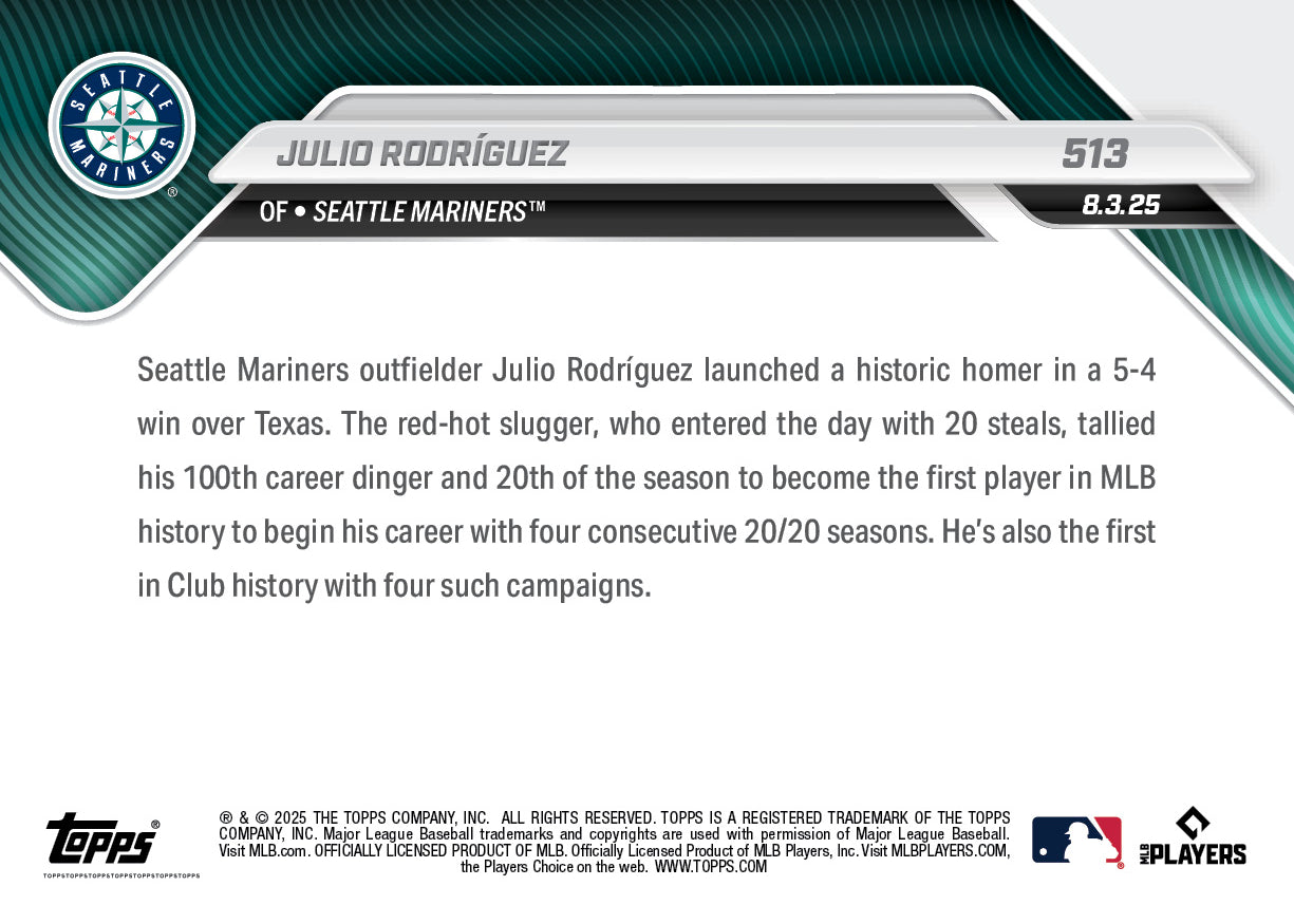 Julio Rodríguez - 2025 MLB Topps NOW - Card 513 - PR: 2228 - Image 2
