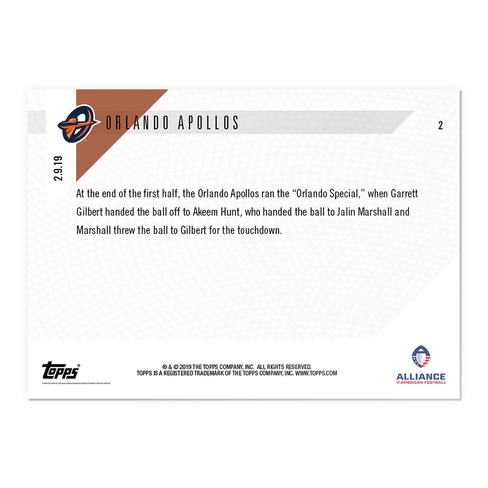 Orlando Apollos - AAF TOPPS NOW Card 2 - Print Run: 320 - Image 2