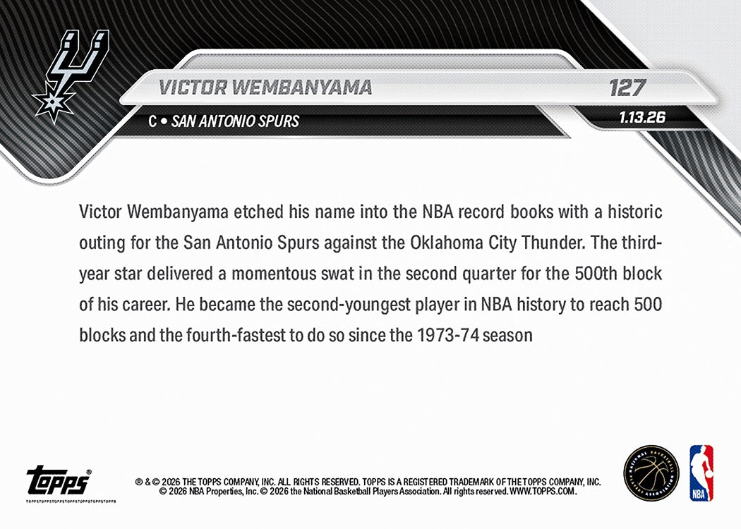 Victor Wembanyama - 2025-26 NBA Topps NOW - Card 127 - PR: 18966 - Image 3