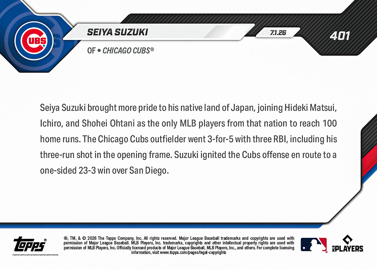 Seiya Suzuki - 2026 MLB Topps NOW - Card 401 - PR: 1769 - Image 2