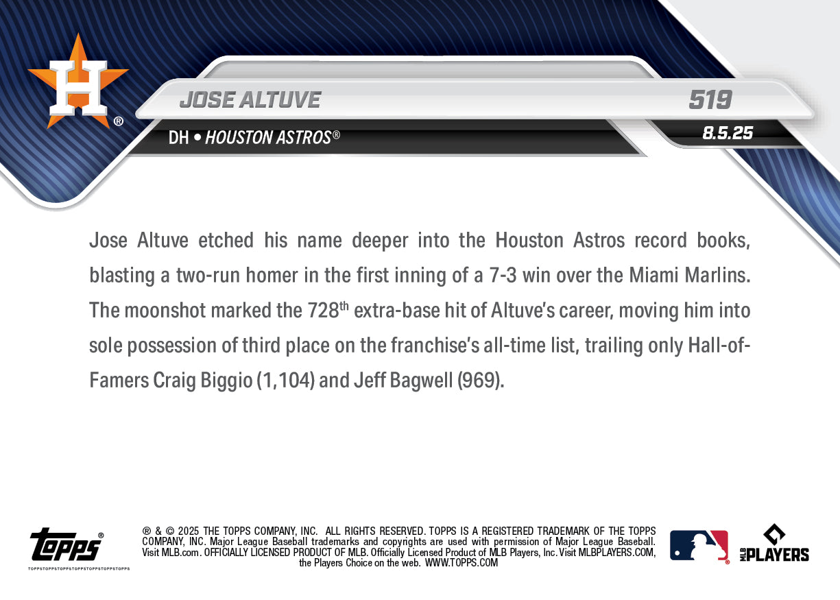 Jose Altuve - 2025 MLB Topps NOW - Card 519 - PR: 484 - Image 2