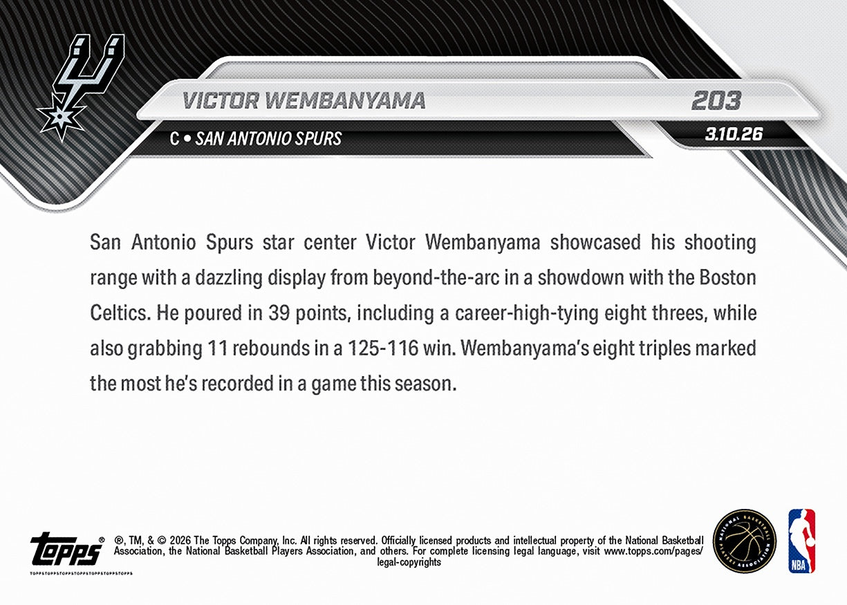 Victor Wembanyama - 2025-26 NBA Topps NOW - Card 203 - PR: 2247 - Image 2